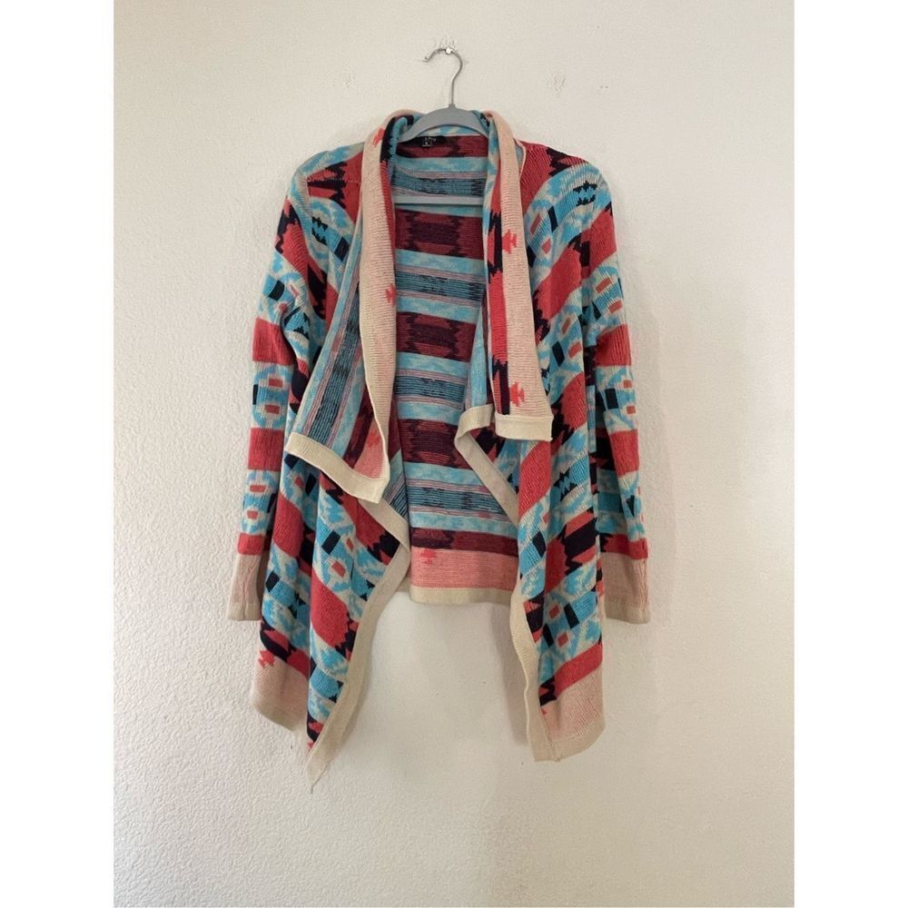 Mohair wool southwestern Aztec print open cascade cardigan size small
